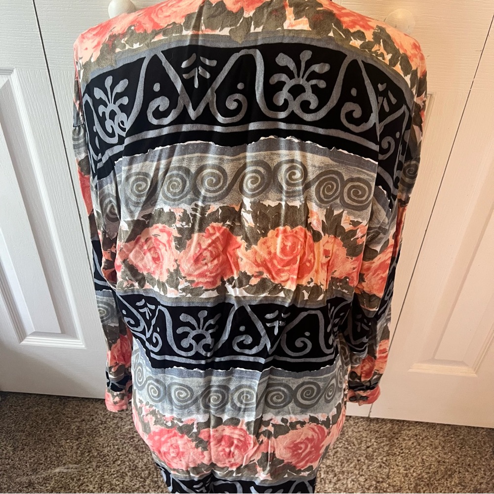 Vintage Krazy Kat Black and Pink Floral Button Down Shirt Size Large - Picture 7 of 12